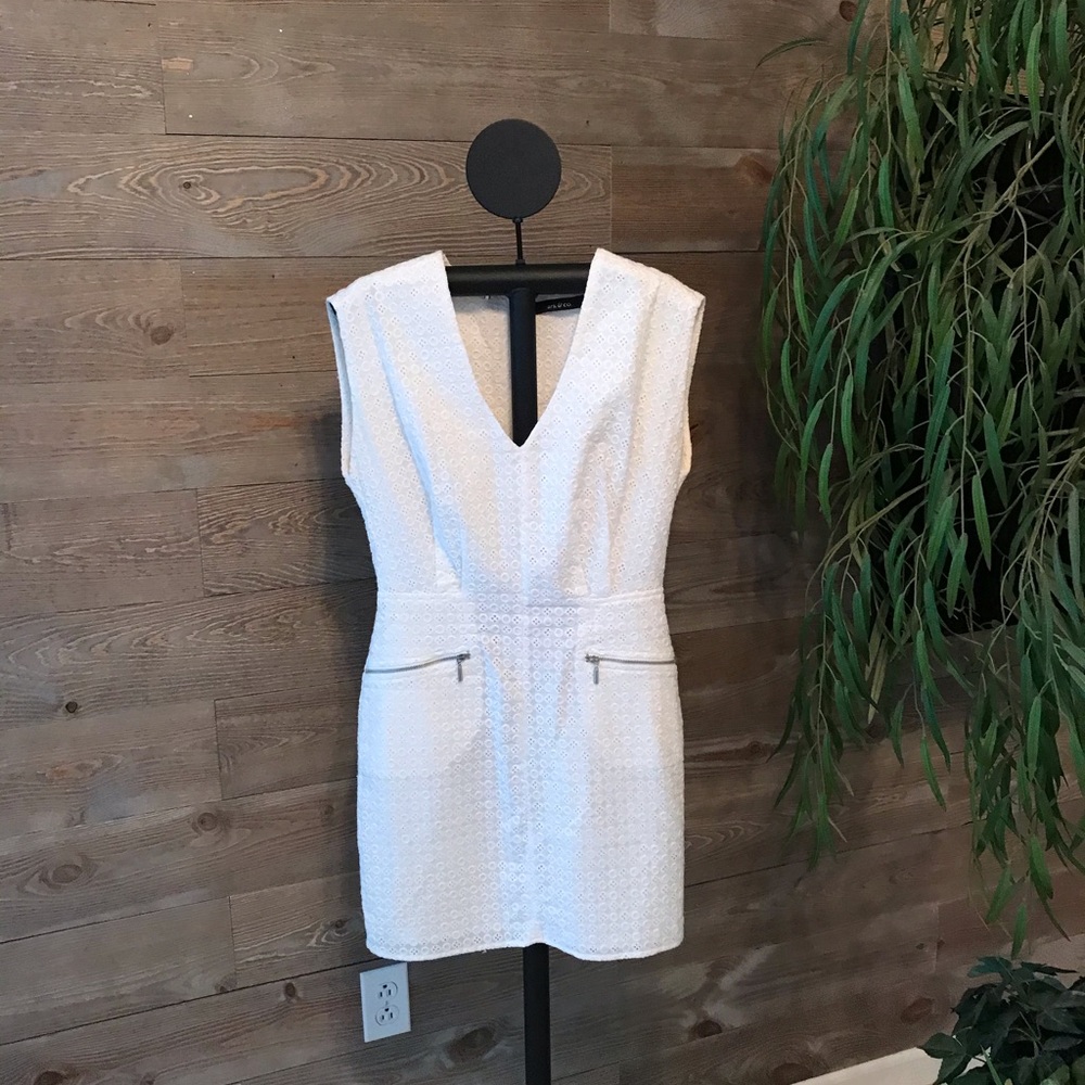 White eyelet dress with accent zippers. Size S - Picture 1 of 2